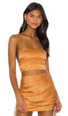 RESA Beverly Top Amber Rose Brown Satin Tie Crop XS NWT $88 | eBay