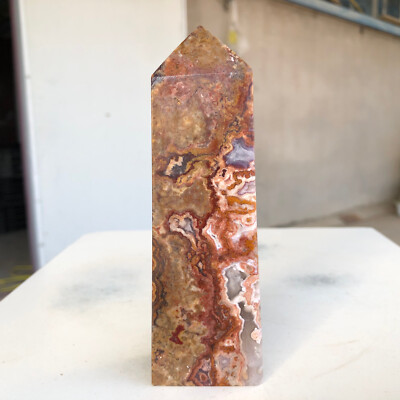 329g Natural Indonesian purple striped agate Quartz Crystal Obelisk Healing P740