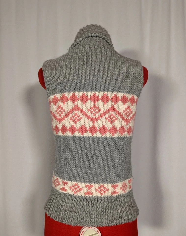 Suéter Chaleco J Crew AW 2004 Alpaca Tejido a Mano Gris Rosa Cremallera Completa Isla Justa Foto 2 de 4