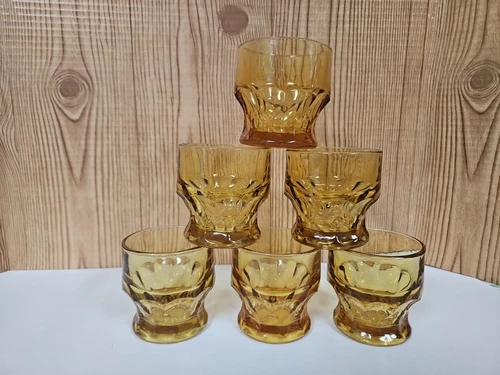 Anchor Hocking Amber GEORGIAN Glass Set of 6  Honeycomb 5oz Juice Glasses
