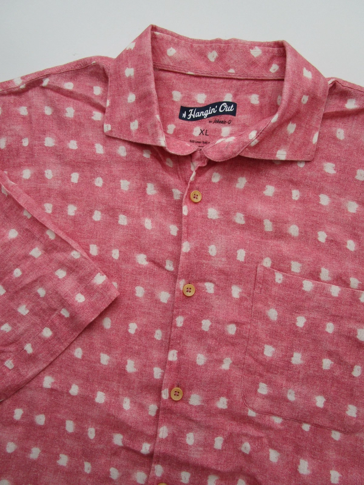 Mens XL Johnnie O Boyette Raspberry Shirt SS button linen rayon pink