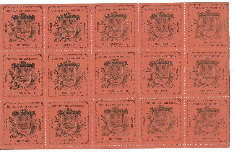 Venezuela: 1903; Scott local Guayana 12, hoja completa, MNH, RRR, EBV255 Foto 2 de 3
