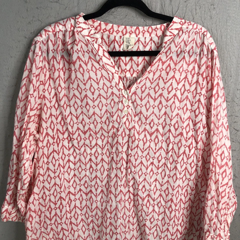 Top Yala Mujer Extra Grande Blanco Rosa Ikat 100% Algodón Orgánico Alto Lo Artístico Foto 2 de 4