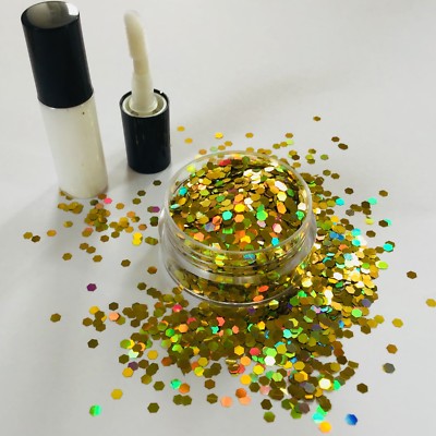 FESTIVAL GESICHT/KÖRPER/HAAR SET - 4ml KLEBER + HOLOGRAPHIC GOLD 2mm GLITZER 10g TOPF 