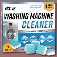 Washing Machine Cleaner Descaler 24 Pack - Deep Cleaning Tablets For HE Front
