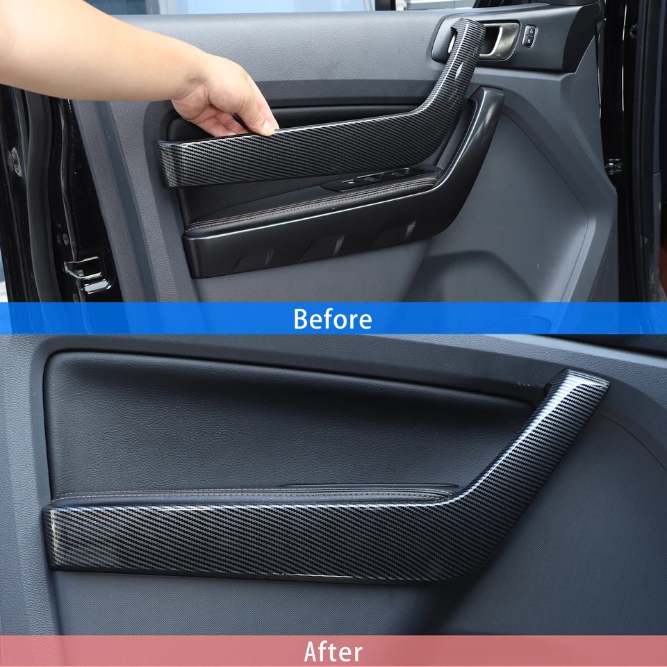 Carbon ABS Interior Armrest Cover Door Handle Panel Trim For Ford Ranger 2015-21 — 第 3/4 张图片