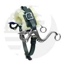 DRAGON Hackamore Bitless Horse Bit English Western Leather BLACK Genuine Fur