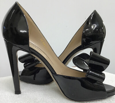 Valentino Black D orsay Couture Patent Open Toe High Heel  Bow Front Size 36.5