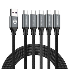 USB Type-C to a Cable 5Pack 6Ft Braided Fast Charging 3A Quick Charger Cord, ...