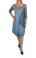 ONZ MADE IN ITALY GRAY SCOOP NECK A LINE MESH OVERLAY HALF SLEEVE DRESS LARGE