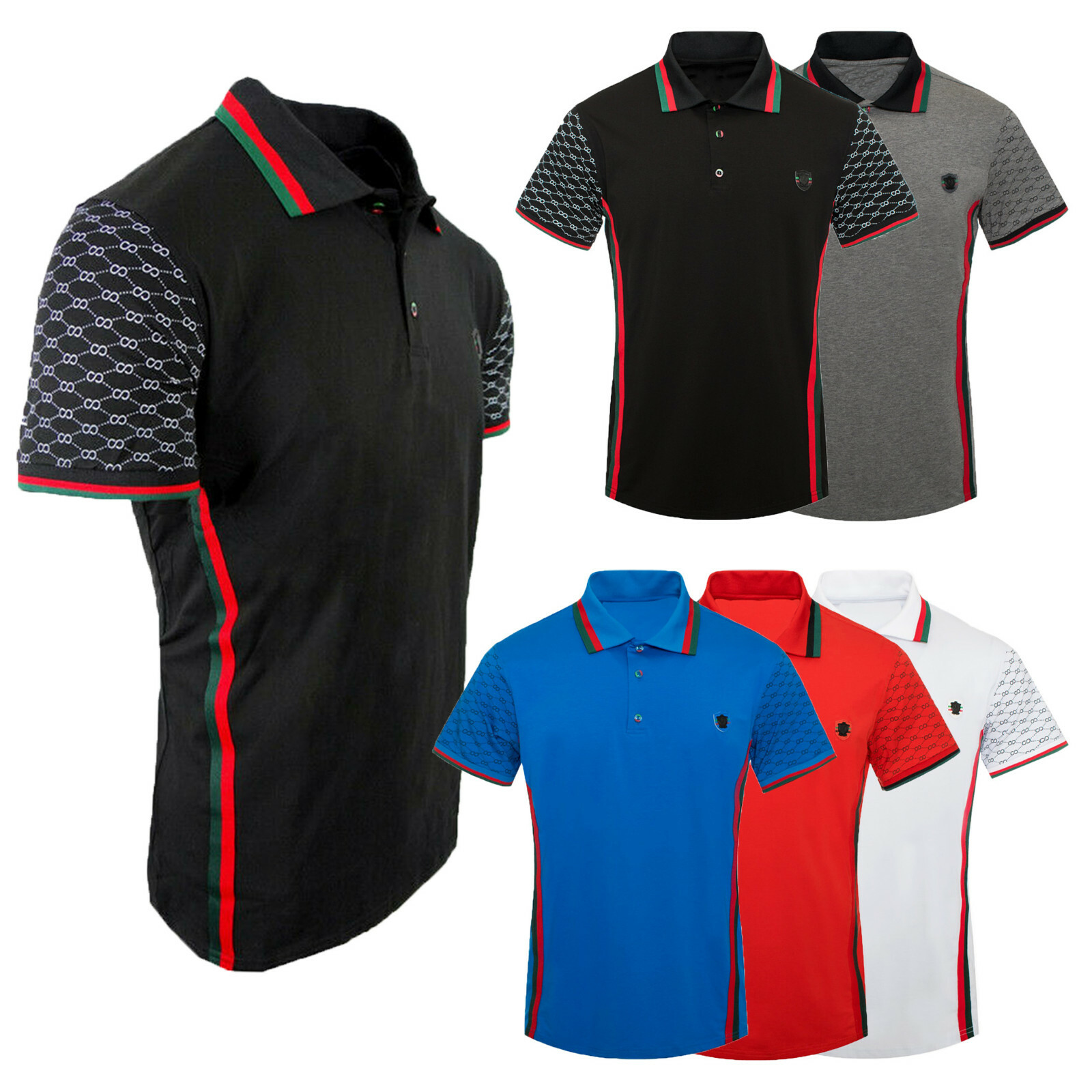 Polo Shirt Double Sport Stripe Body Mens Chest Badge Stretch NEW Casual Golf-image