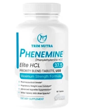 1 Bottle Phenemine Elite 37.5 Max Strength Appetite Suppressant and Energy Table
