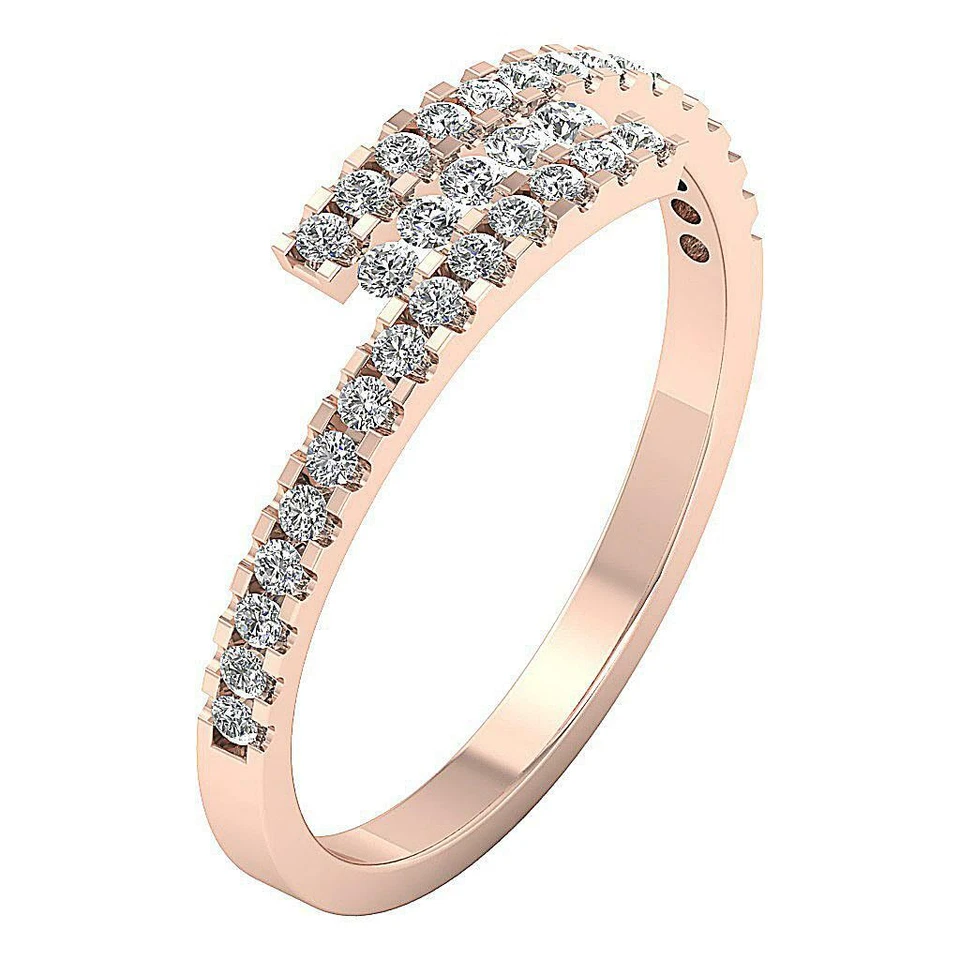 Anillo de aniversario de oro rosa amarillo blanco 14K I1 G 0,50 quilates diamante redondo natural Foto 3 de 4