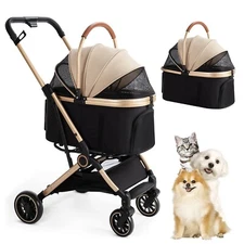 3 in 1 Pet Stroller with 4 Wheels, Foldable Pet Travel Carrier for Small/Medi...