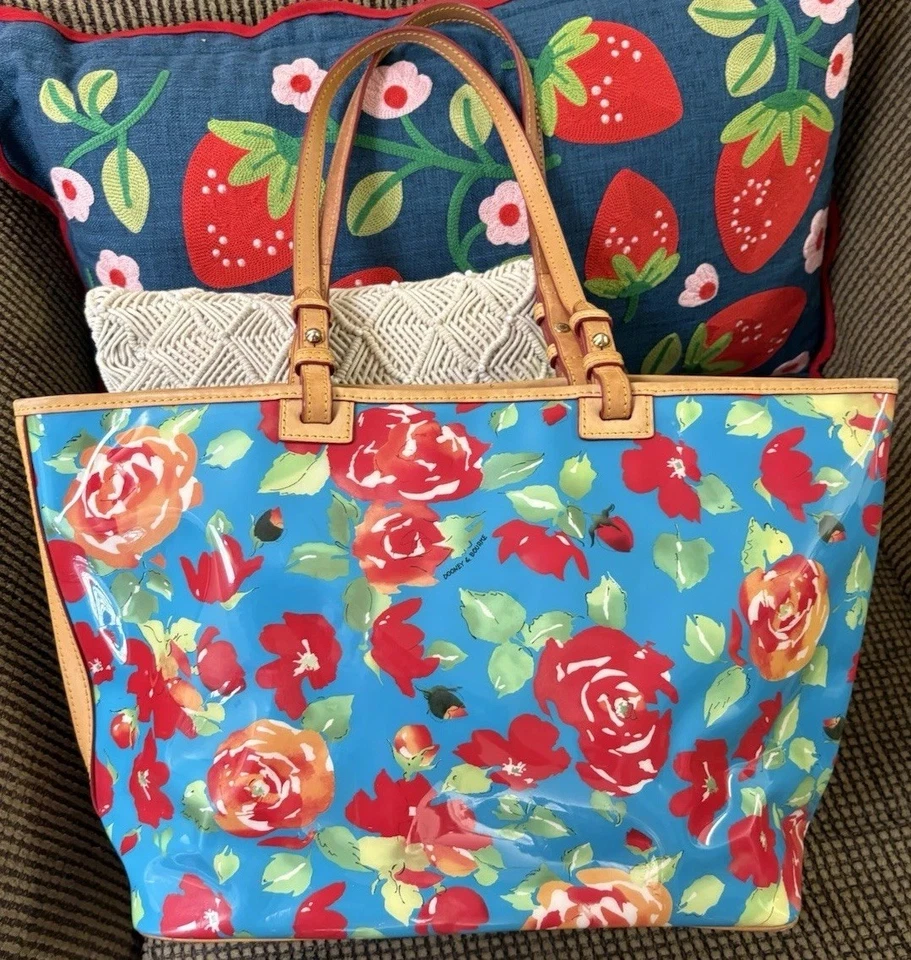 Bolso Grande Dooney Bourke Azul Rojo Floral Rosa Polivinilo y Cuero Vacchetta Foto 2 de 4