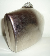 Vtg Inge Christopher Hard Case Silver Metal Purse Drop Rhinestone Clasp