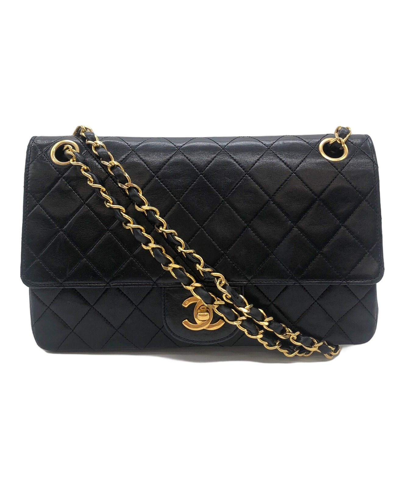 CHANEL Matelassé 25 Double Flap Chain Shoulder Bag in Black #363