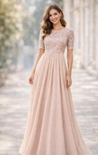 Adrianna Papell  Beaded Sleeve Gown  English Rose Size 4 Modest Bridesmaid    