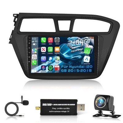 DAB+ Carplay 2+64GB Android 15 Autoradio GPS NAVI WiFi Für Hyundai i20 2015-2018