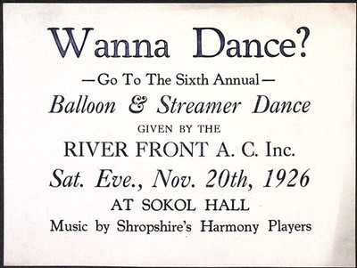 1926 Sixth Annual Balloon & Streamer Dance Sokol Hall Guttenberg NJ Flyer 4.5x6''