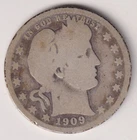 1909 D BARBER QUARTER DOLLAR 90% SILVER DENVER .25¢ UNITED STATES AMERICA