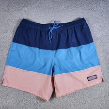 Vineyard Vines Mens Large Chappy Swim Trunks Preppy Beach Blue Red Striped