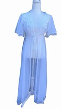 Vintage Vale Mode Sheer Lace Robe White Bridal Lingerie Nylon USA Small