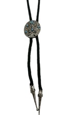 Bolo Tie Anhänger Western Stil | Vintage Schmuck silberfarben mit blauen Steinen