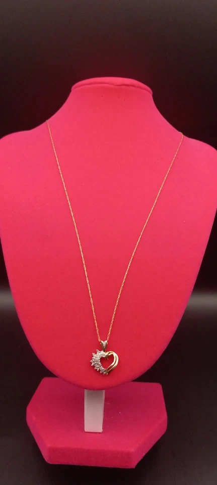 10k Gold Necklace With 10k Open Heart Pendant with Diamonds 18in - Image 2 of 4