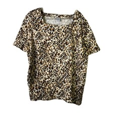 Chicos Square Neck Jersey Tunic - Size 3P XLP - Pockets Animal Print