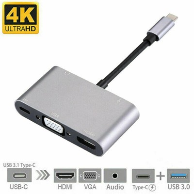 Aluminum Alloy 5 in 1 USB-C PD Type-C Adapter Converter Hub HDMI/4K, VGA/1080P F