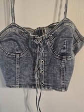 Fashion Nova Women's Acid Wash Denim Corset Crop Top SZ XL