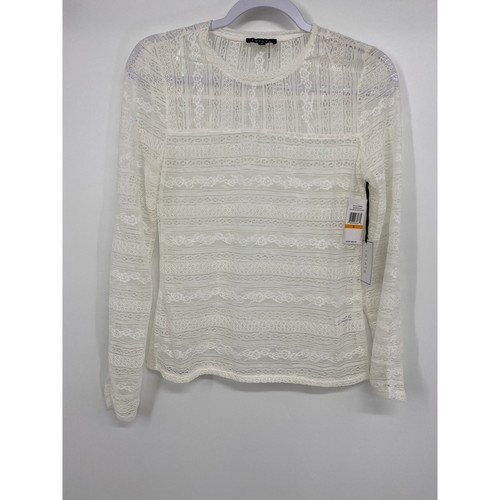 1.State Womens White Lace Long Sleeve Blouse Sheer Shirt Top NEW Size Small - Picture 11 of 12