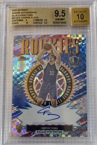Cooper Flagg Topps Finest Rookie Autographs X-Fractor Blue Ref  /99 BGS 9.5