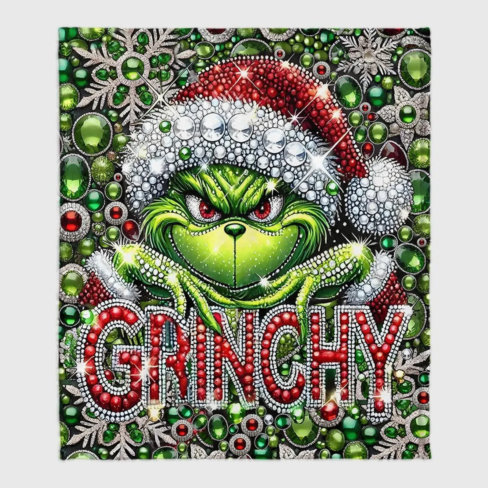 Personalized Green Grin Fleece Blanket, Custom funny character Christmas Blanket, Chri