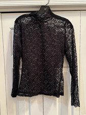 new black lace mock-turtleneck long sleeve pullover, size M, machine washable