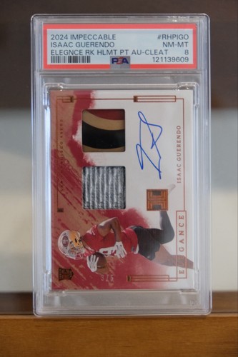 2024 Impeccable Isaac Guerendo Helmet Patch Auto 3/5 RC PSA 8 49ers RHP-IGO