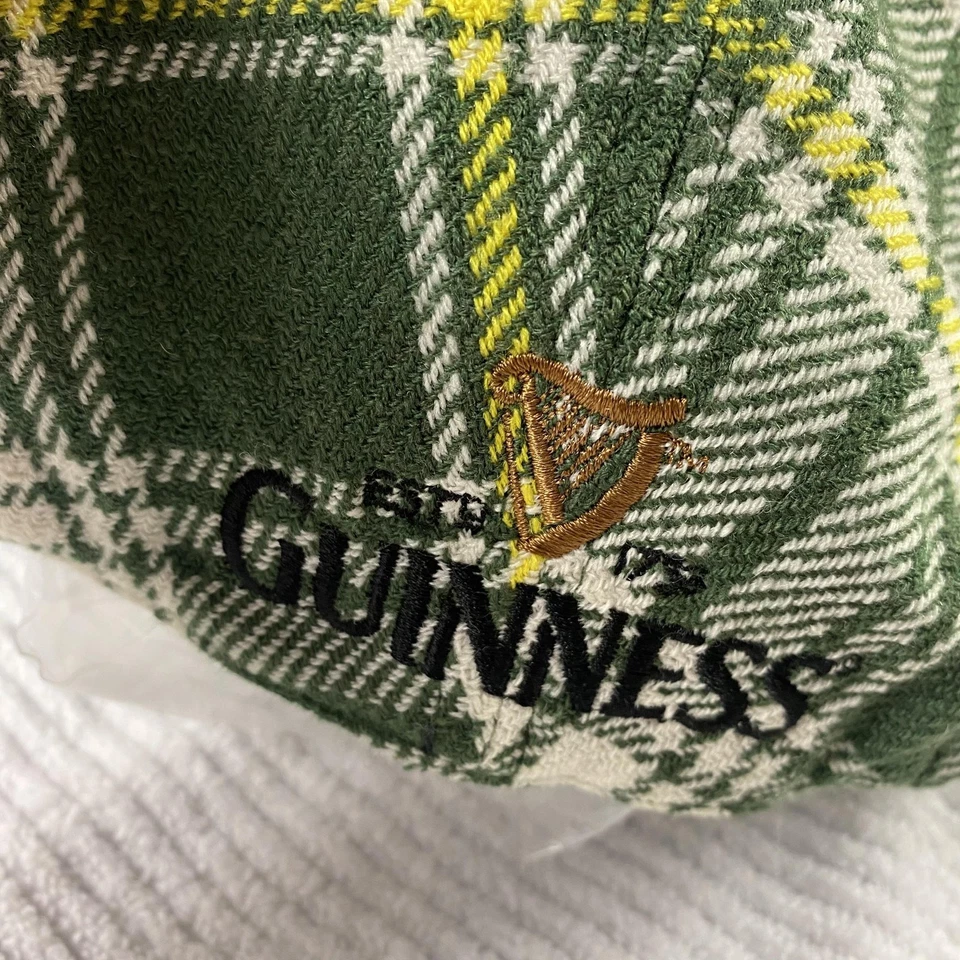 Guinness Hat Cap Fitted Mens Green White Plaid Tartan Flat Cap Ivy Irish Harp - Image 4 of 4