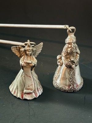 Lot Of 2 Pewter Santa Claus Signed S & A, Pewter Partylite Angel Candle Snuffers