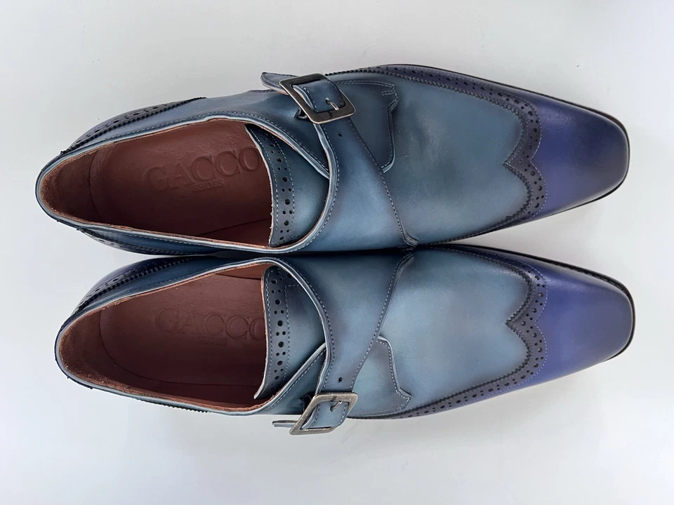 手工制作男式浣熊皮正装鞋僧侣带蓝色青绿色 12 码 US 45 欧元 — 第 4/4 张图片