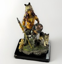 Native American Indian Warrior w/ Wolf & Spear Figurine Resin Statue Ornament
