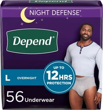 Depend Night Defense Adult Incontinence Underwear for Men, Disposable, L, 56 Ct