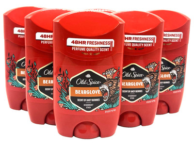 Old Spice Deodorant Stick Bearglove 0% Aluminum Salts 50ML 6Pack
