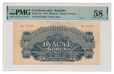 CZECHOSLOVAKIA banknote 20 Korun 1944, serie HA PMG AU 58