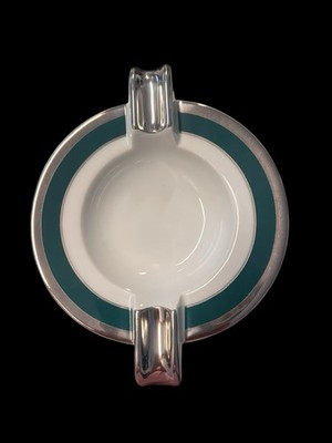Thun Two-Tone Ceramic Ashtray with Silver Trim ~ New In Box