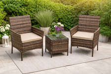 Garden Brown Rattan Furniture 3 Piece Set Table Chairs Wicker Outdoor Patio Set