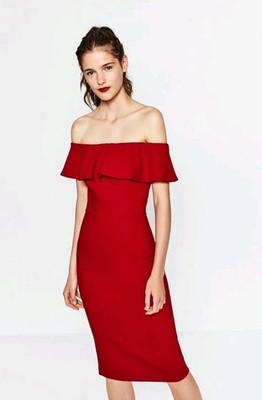 Zara Basic Collection Red Sheath Dress Women's Size S Cocktail Wedding Party