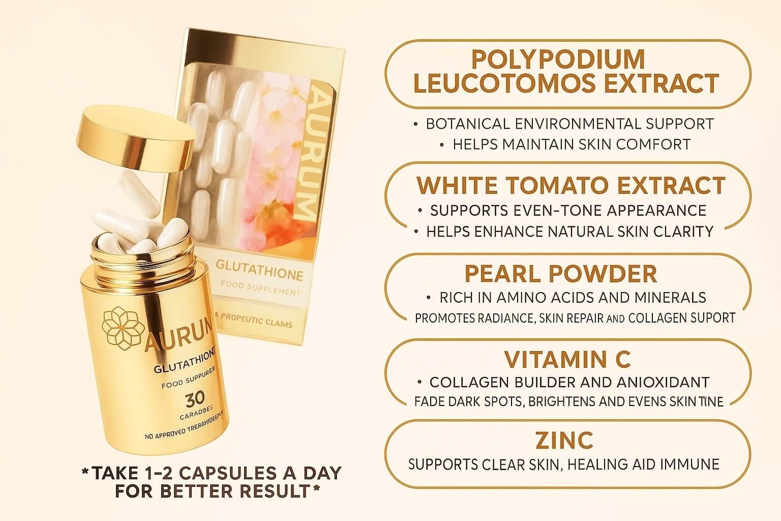 Hikari Aurum S-Acetyl Glutathione Sakura White Tomato Ceramide 30 Capsules