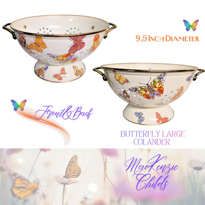 Mackenzie Childs LARGE Butterfly White Colander 9.5'' dia. Colorful Kitchen