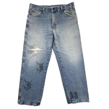 Dickies Jeans Mens 36x30 Light Wash Relaxed Fit Western Cowboy Graphics
